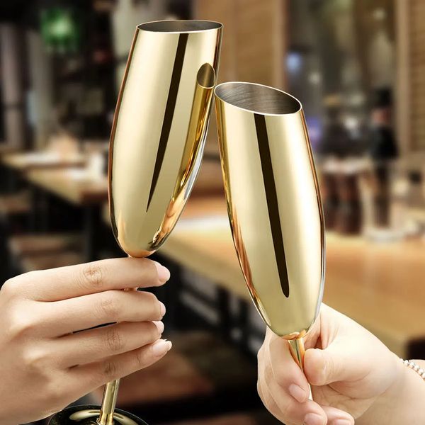 304 Stainless Steel Beveled Champagne Cup Goblets Cocktail Martini Wine Glass Champagne Glasses Stemware for Bar Utensils 240815