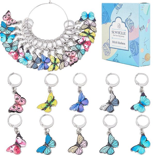 20 stücke 10 farben legierung emaille schmetterling charms verriegelung stichmarker