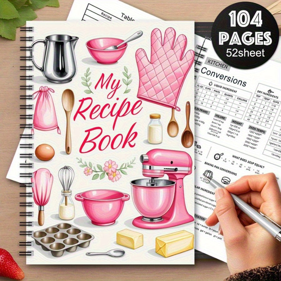 TEMU 1pc Cute Kitchen Cookbook With Pink Cooking Utensils Design - Blank Recipe Journal, Undated Chef Notebook For Home Bakers & Cooks, Gift For