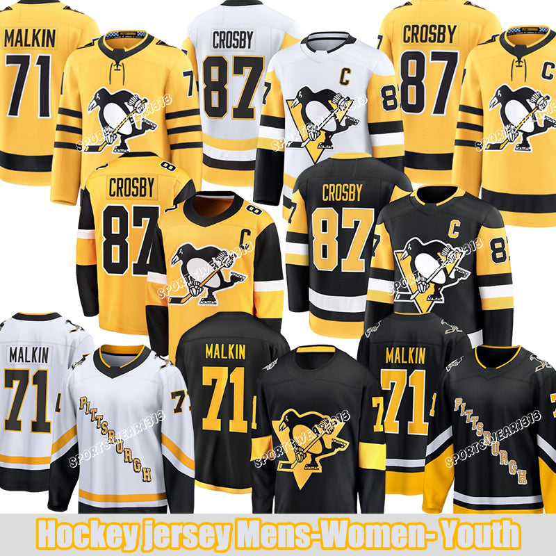 Pittsburgh city Penguinss jersey #87 Crosby C #71 Malkin A #65 Karlsson #67 Rakell #58 Letang A #17 Rust hockey jersey