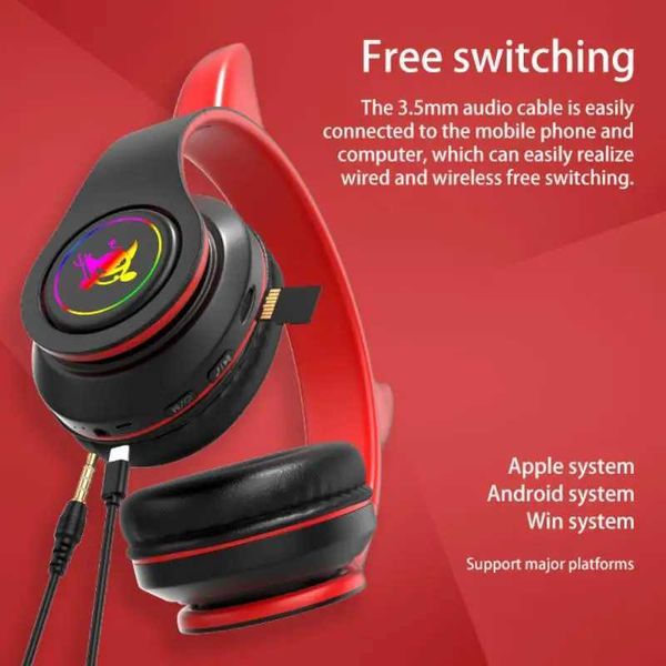 Headsets Devil headphones with microphone suitable for childrens cute stereo bass music FM wireless headphones game support TF card boys and
