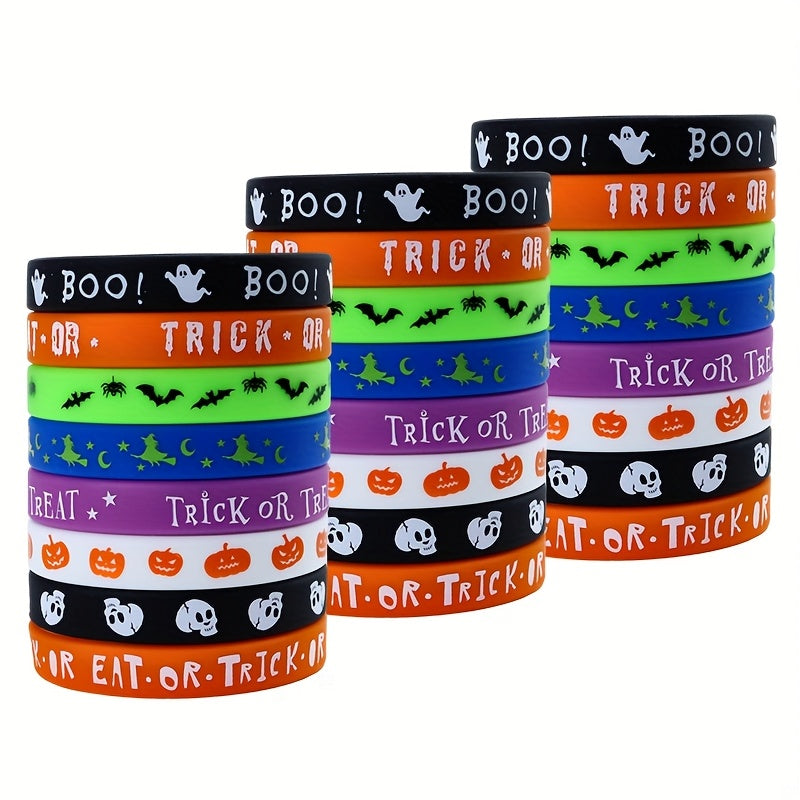 TEMU 24pcs Halloween Silicone Wristbands For - Spooky , Pumpkin & Candy Print Rubber Bracelets For Sports, Parade, Accessories - Trick Or Treat Gift