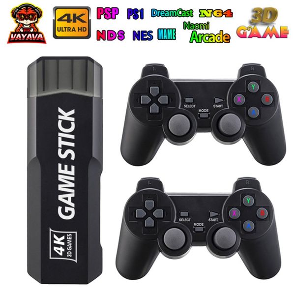 Video Gamepad Console 2.4G Wireless Controller HD Game Stick Box 4K 10000 games 64GB Classic Retro TV games For FC PS1 GBA