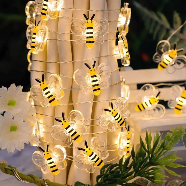 Cute Bee Fairy String Light Garden Patios Bedroom 2.0m 20LED Hanging Lights for Bee Theme Birthday Baby Shower Party Decoration Z250120