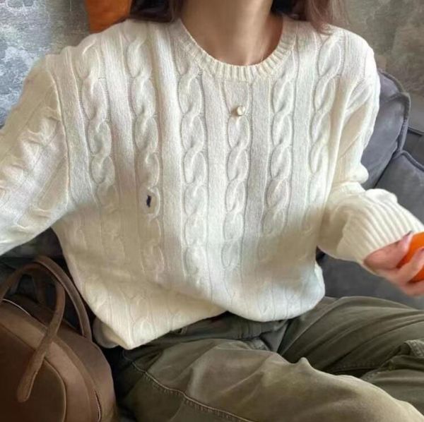 Scan Small Horse brand Design Womens pure cotton Gentiana Stitch round neck pullover sweaters luxury slim long sleeve knitting sweater for w