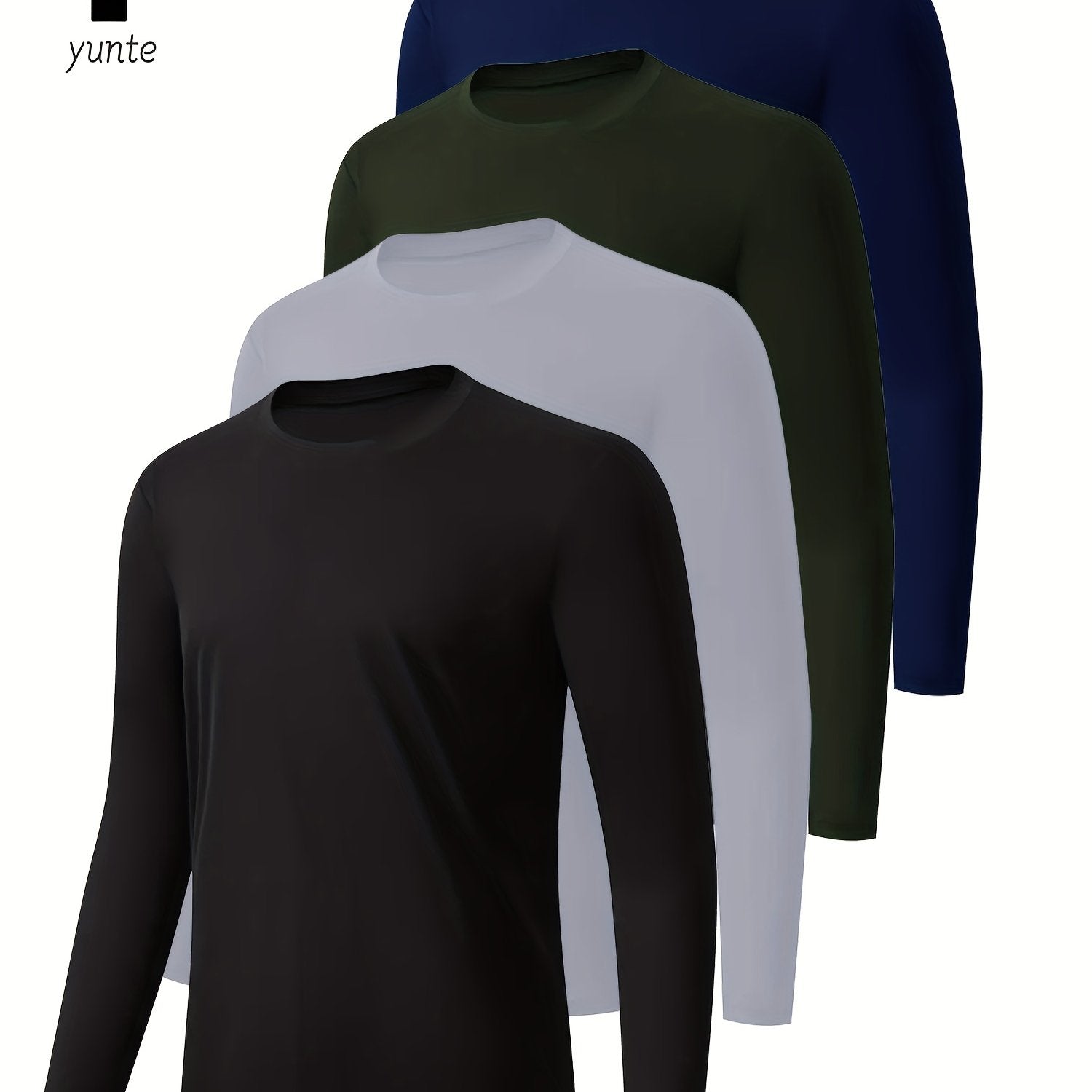 TEMU 4pcs Men's Athletic Long Sleeve Crew Neck Shirts - Quick-dry, Breathable Polyester, Solid Color Gym & Casual Wear For Running, Training, And