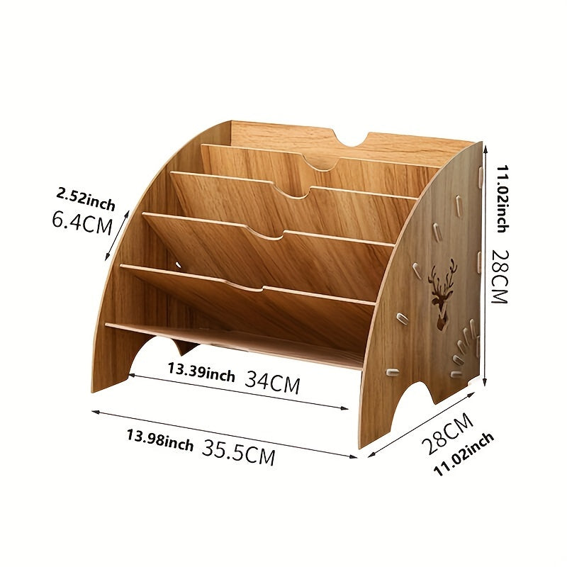 TEMU 1pc Fan Shape Wooden File Storage Rack Desktop Office Document Organizer Holder