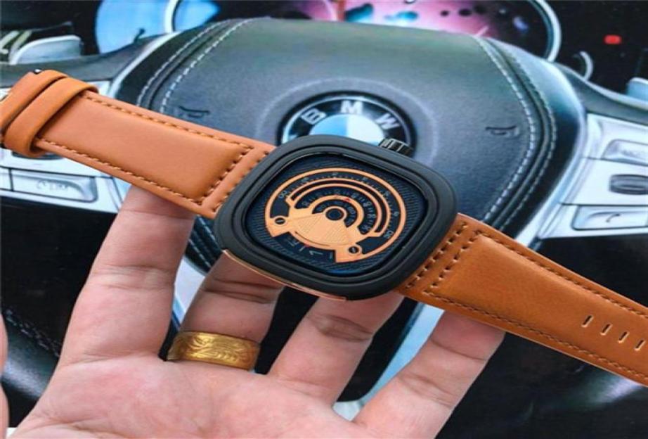 Luxuy men Trend Square Watch Men039s Sports Leather Belt Quartz movement Seven pcs Friday Male clock stainless steel Christmas 4400394