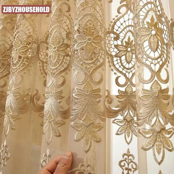 Curtain European royal beige chiffon curtains suitable for living rooms bedrooms windows elegant curtains home decor high-end yarn 240828