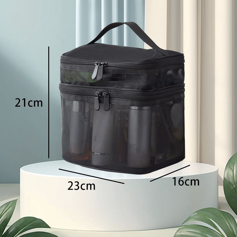 DI1130 New fine mesh cosmetic bag portable double-layer large-capacity wash bag transparent and firm handbag storage bag