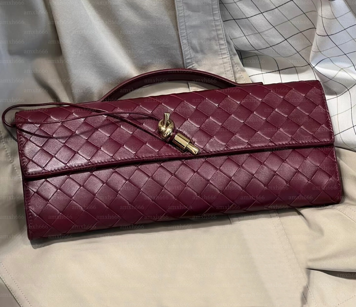 designer luxury bag Andiamo 2024 Real Long Clutch With Handle Intrecciato Cow Leather Women Bags Purses And Handbag Famous Designer Evening Bag