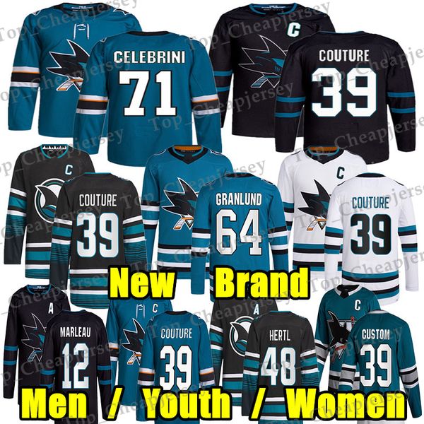 #71 Macklin Celebrini Authentic Pro hockey jersey #39 Logan Couture Nico Sturm Brent Burns Mackenzie Blackwood Granlund Toffoli Cody Ceci Pa