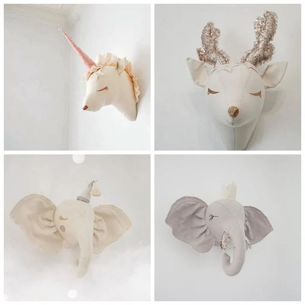 Nordic 3D Animal Heads Elephant-Deer-Unicorn Kids Room Wall Decorations Artwork Baby Gifts Stuffed Toys Nursery Room Ornament 250208