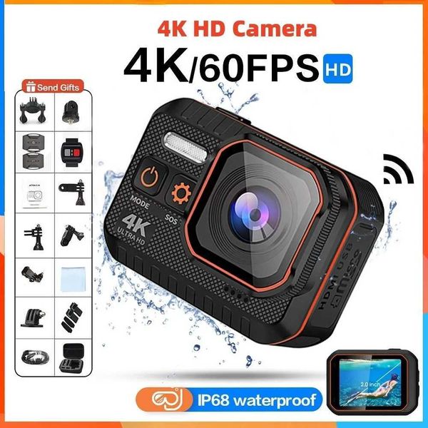 Sports Action Video Cameras 4K HD 60F Mini Camera Wifi Outdoor Sport 170 Wide Angle Action Kam Waterproof Bike Motorcycle Helmet Body Cam wi