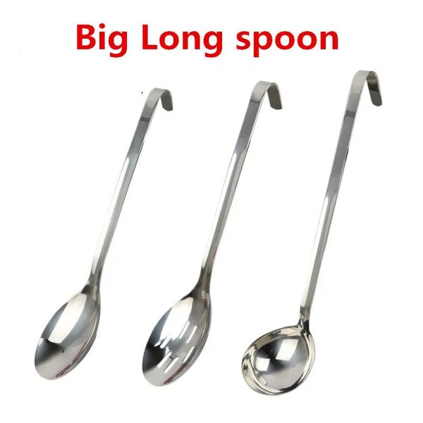 Big Long Handle Ladle Serving Stainless Steel Spoon with hook Big soup Scoop Buffet Creative Kitchen Cooking Utensils Tableware 250106