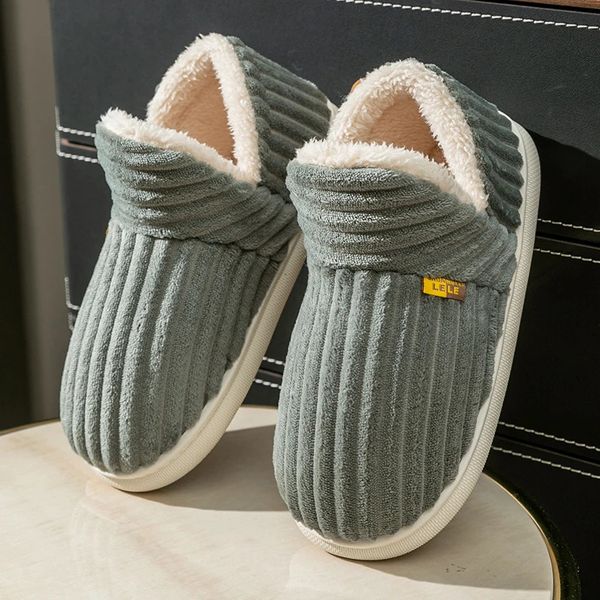Winter Couple Style Concise Solid Color Wrap Heels Plush Slippers Non-slip Warm Flip Flops Women Men Home Casual Cotton Shoes 241111