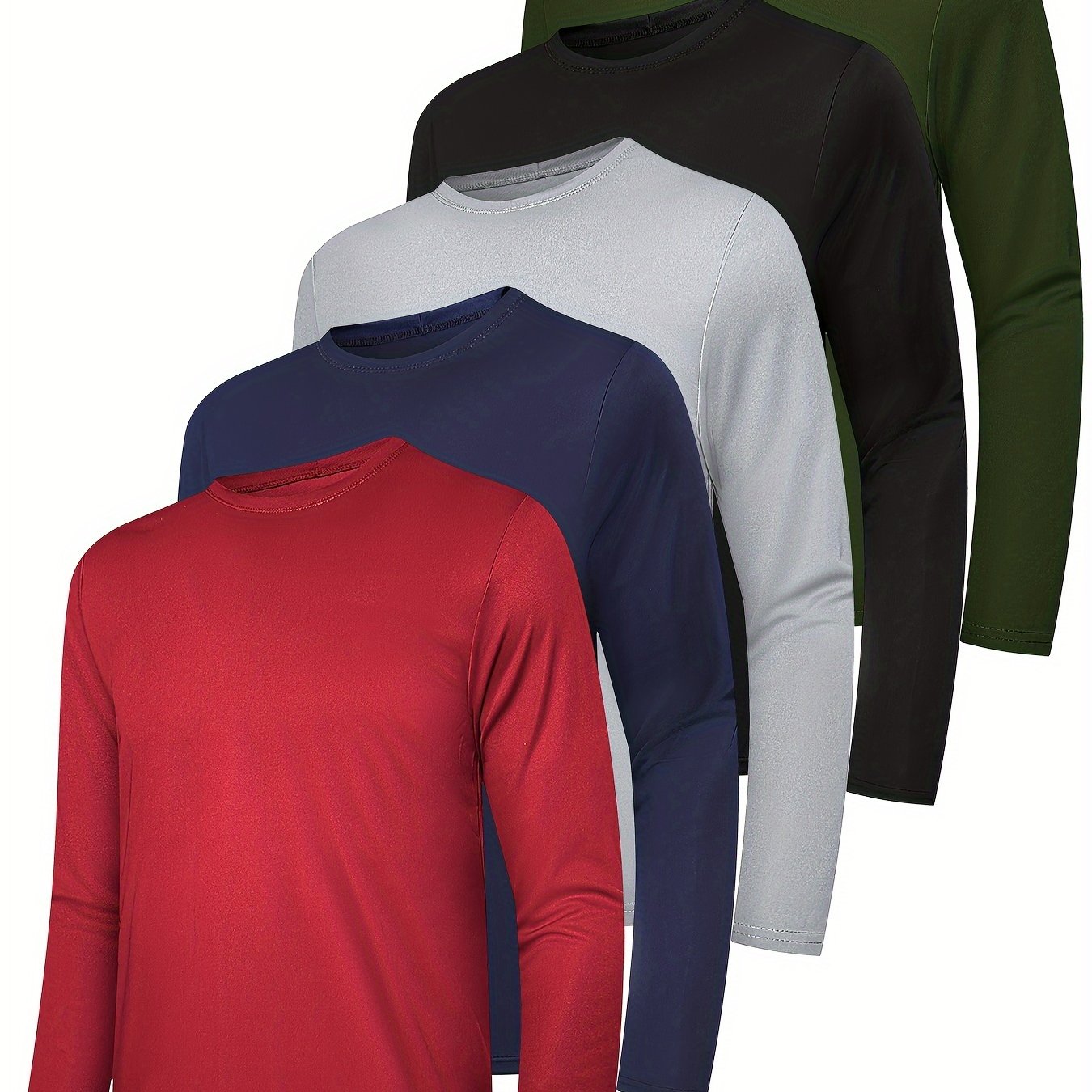TEMU 5pcs Long Sleeve Shirts For Men Moisture Wicking, Sun Protection Tee Shirts Workout T Shirts Casual