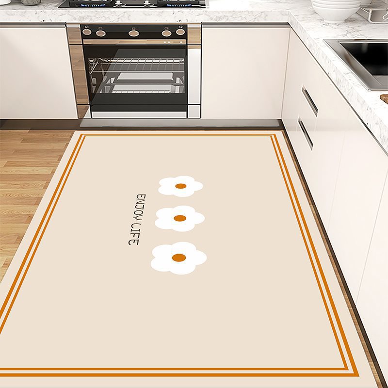 Kitchen Floor Mats Whole Door Mat Full of Small Fresh Wipeable Leather Stain-resistant Washable Waterproof Oil Anti-slip Ground