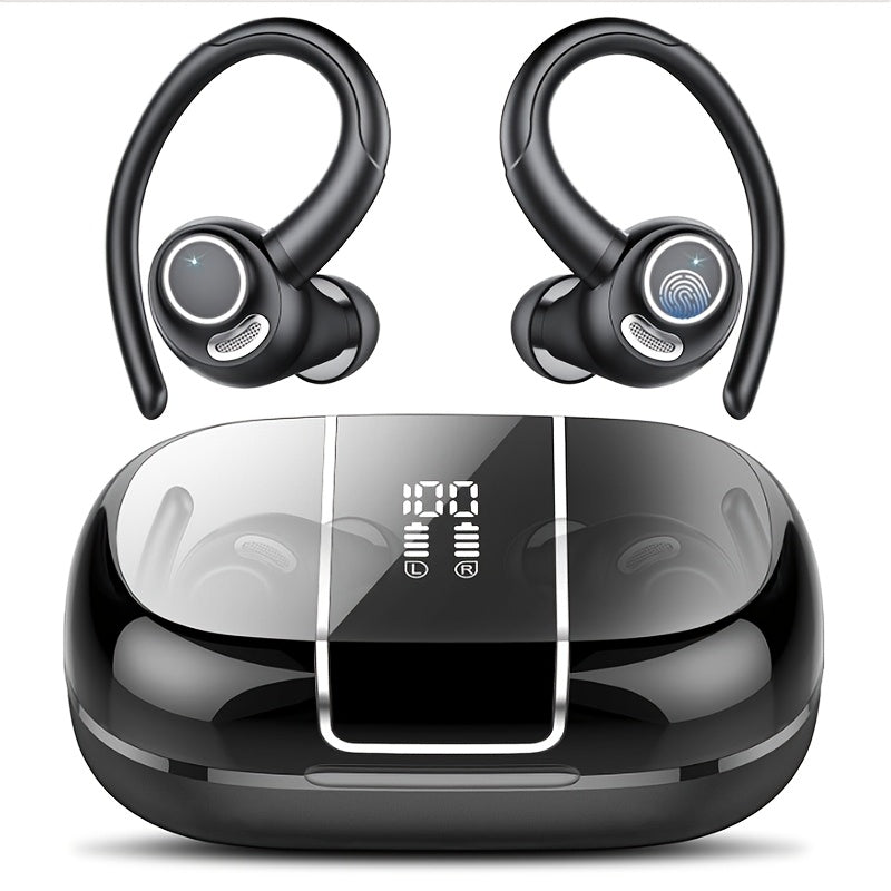 TEMU Wireless Sports Earbuds 5.3 With Earhooks, 48h Playtime Stereo Bass Hd Mic, For Running-gym-workout