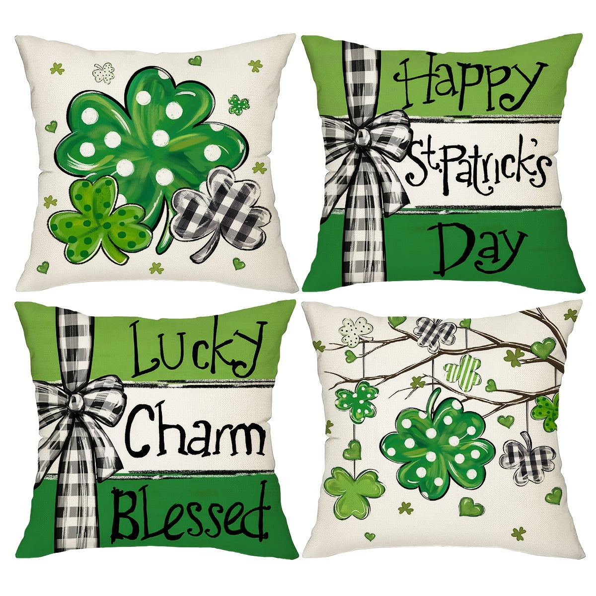 TEMU Set Of 4, 's Day Throw Pillow Covers, Retro Clover Bowknot Home Decoration Cushion Cover, 18 * 18 Inches, Festival Decoration Pillowcases, For