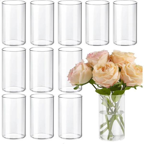 12 glass cylindrical vases for centerpiece transparent wedding decoration and interior 6inch high 240820