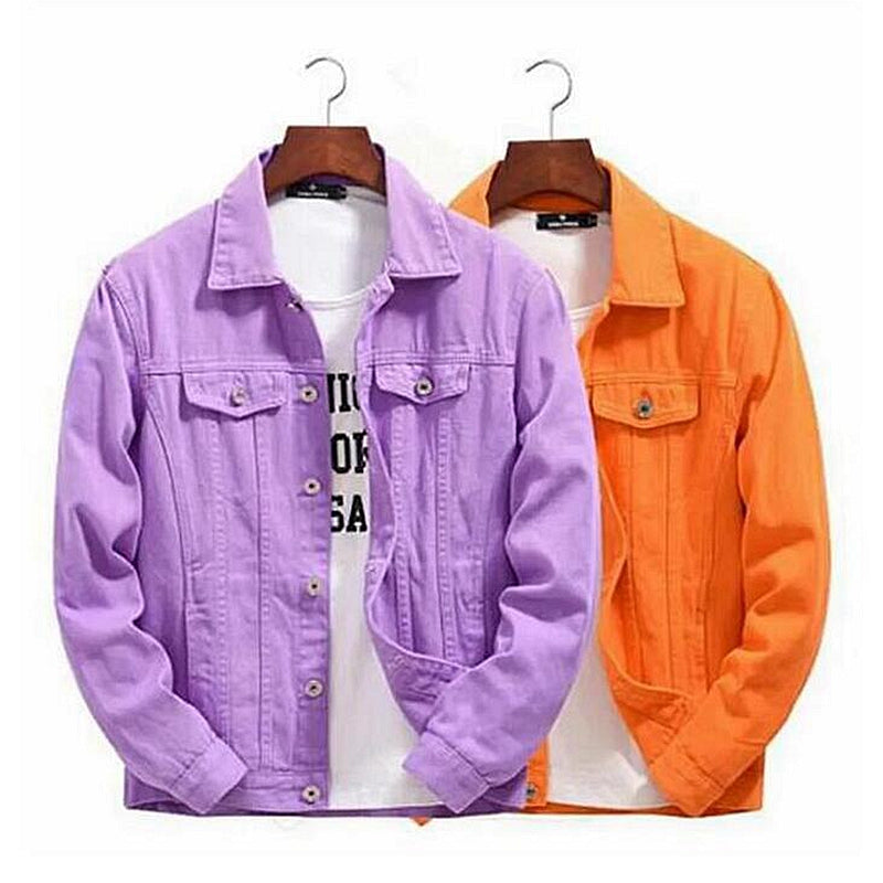Autumn Winter Men&#039;s Denim Jackets Purple orange Casual Coats Fashion Men Women Couple Jean Jacket High Street Outerwear Size S-3XL Chaqueta Hom
