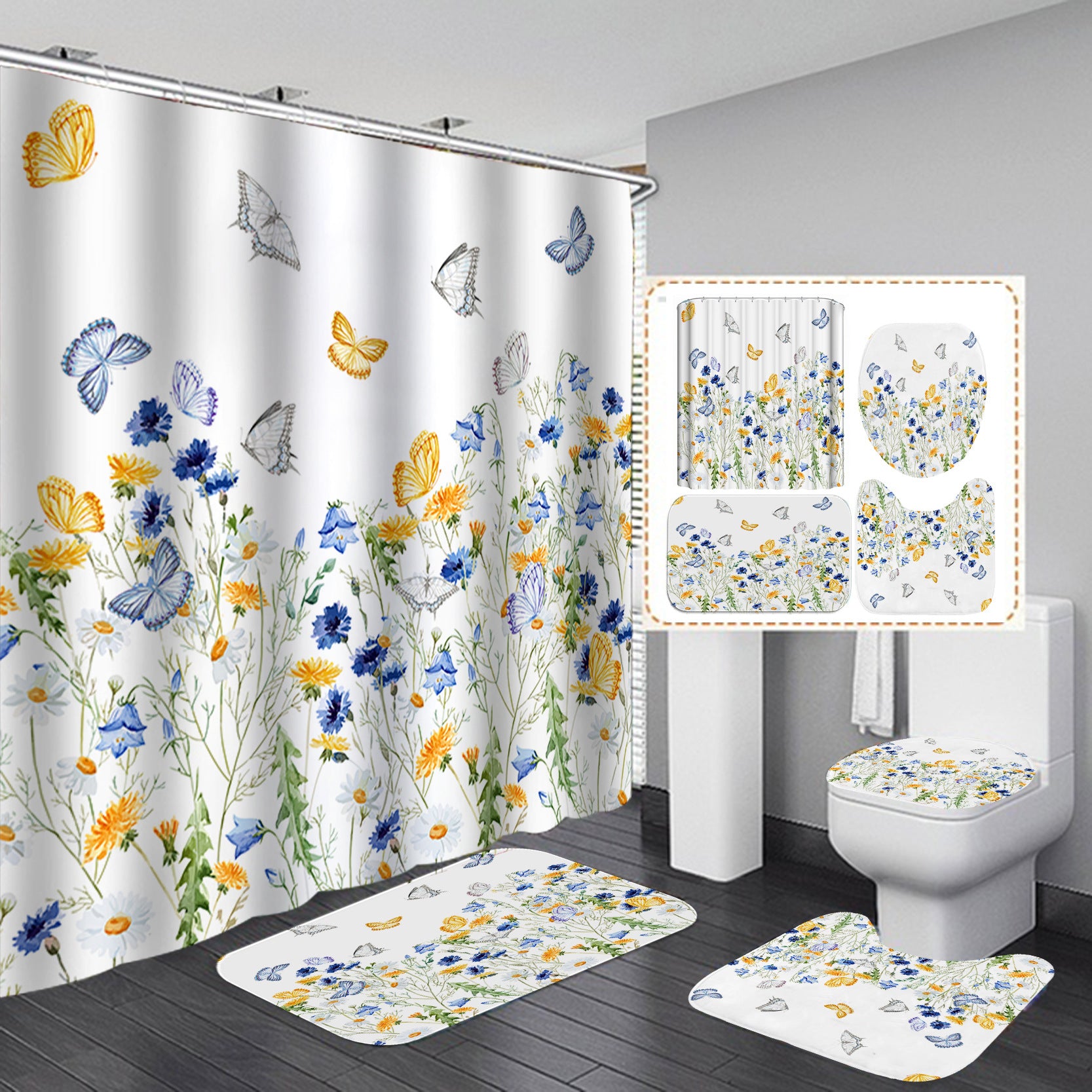YL-37461 bathroom toilet punch-free curtain waterproof anti-light roller blinds toilet toilet block curtain toilet three-piece set