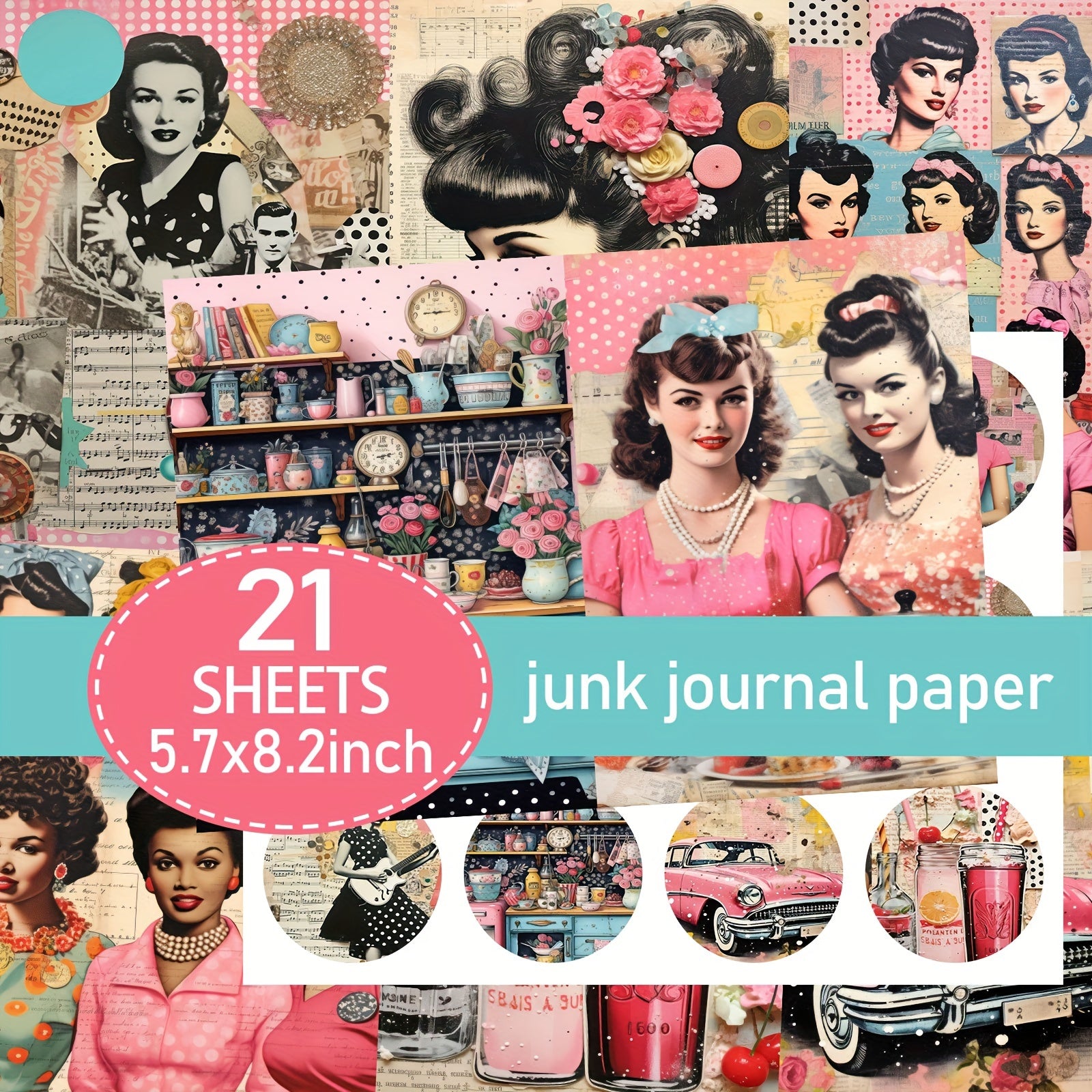 TEMU Asstss Vintage-inspired Women Scrapbooking Paper Set - 21 Sheets A5, Handcrafted Junk Journal Craft Supplies For Anniversary, Christmas,