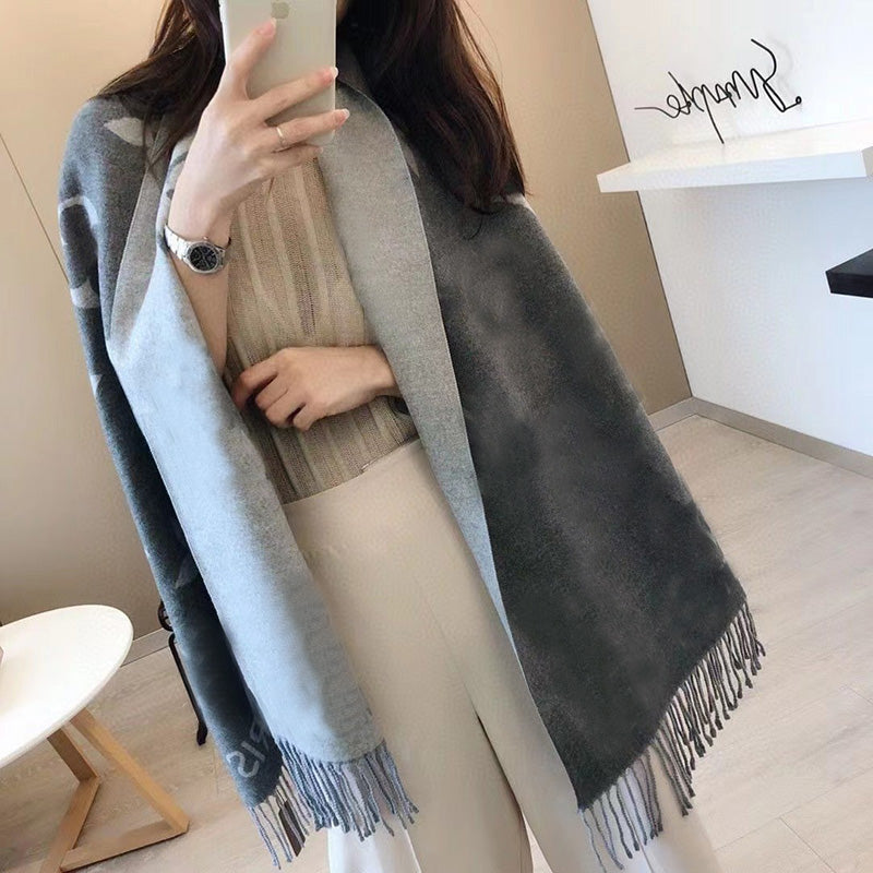 2022 New Women V Scarf Cashmere Pashmina Shawls Tassel Hijab Head Wraps Femme Thick Winter Scarves Bandana Tassel Foulard Bufanda