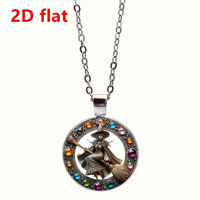 TEMU 2d Flat, 1pc Broomstick Pendant Necklace - Glass & Alloy, Vibrant Colors, Intricate Design, Ideal For Weddings, Birthdays, Graduations,