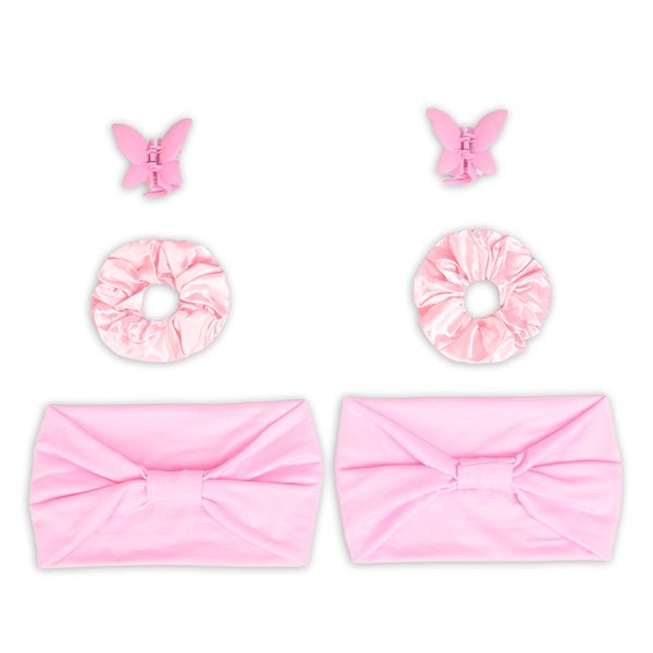 Adorable Pink Hair Care Trio - Inclusive of Scrunchie, Rubber Band & Butterfly Design Hairpin Suitable for Everyone
