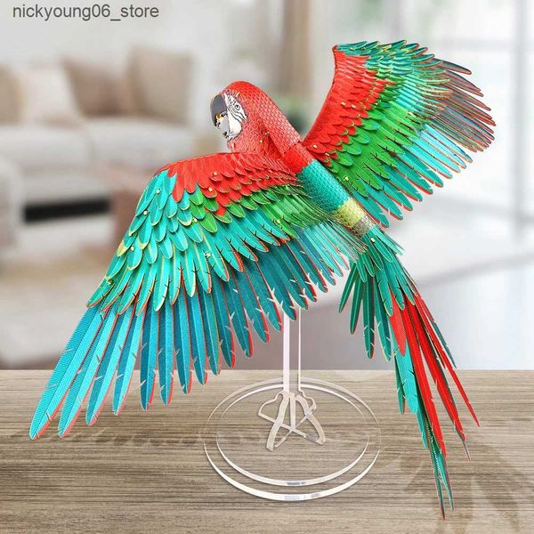 3D Puzzles Piececool 3D Metal Puzzle -Scarlet Macaw with Acrylic Stand DIY Model Kits Assemble Jigsaw Toy Desktop Decoration GIFT For Adult