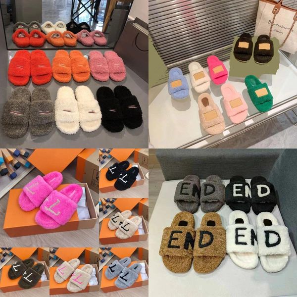 Luxury Fur Slides Designer men women Slippers Ladies Wool Winter Fur Fluffy Furry Warm Letters Sandals Comfortable Fuzzy Girl Boy Flip Flop