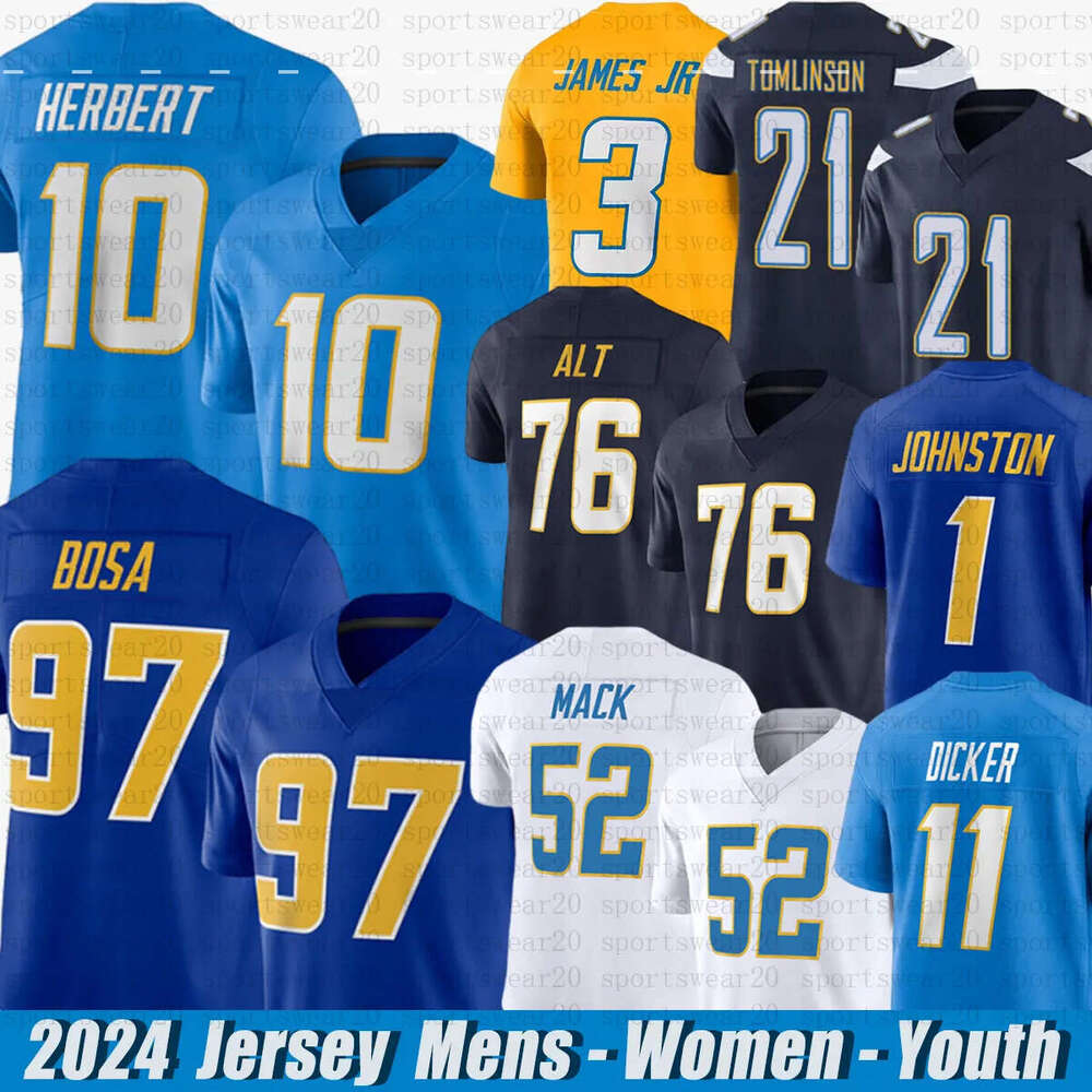 Justin Herbert Ladd McConkey Joe Alt lA Football Jersey Joey Bosa Derwin James Khalil Mack Cameron Dicker Junior Seau cHaRgErS Quentin Johnston Bren