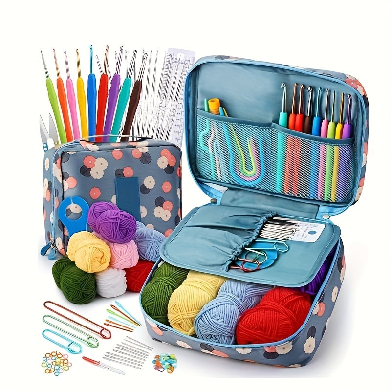 TEMU 103pcs Diy Crochet Kit - Includes Yarn, Hooks, Knitting Needles, Markers And Accessories, Beginner' Kit, Home Crafting Tools With Portable