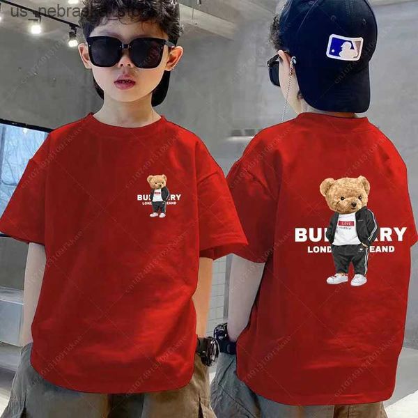 T-shirts Luxury brand bear graphic childrens T-shirt cotton cute printed T-shirt summer fashion childrens shirt boys and girls top clothing