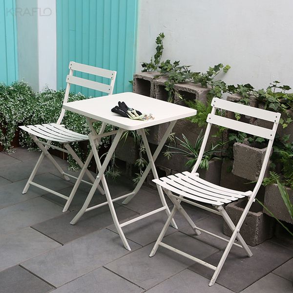 3 Piece Patio Bistro Set of Foldable Square Table and Chairs Balcony furniture outdoor garden Metal folding table chair