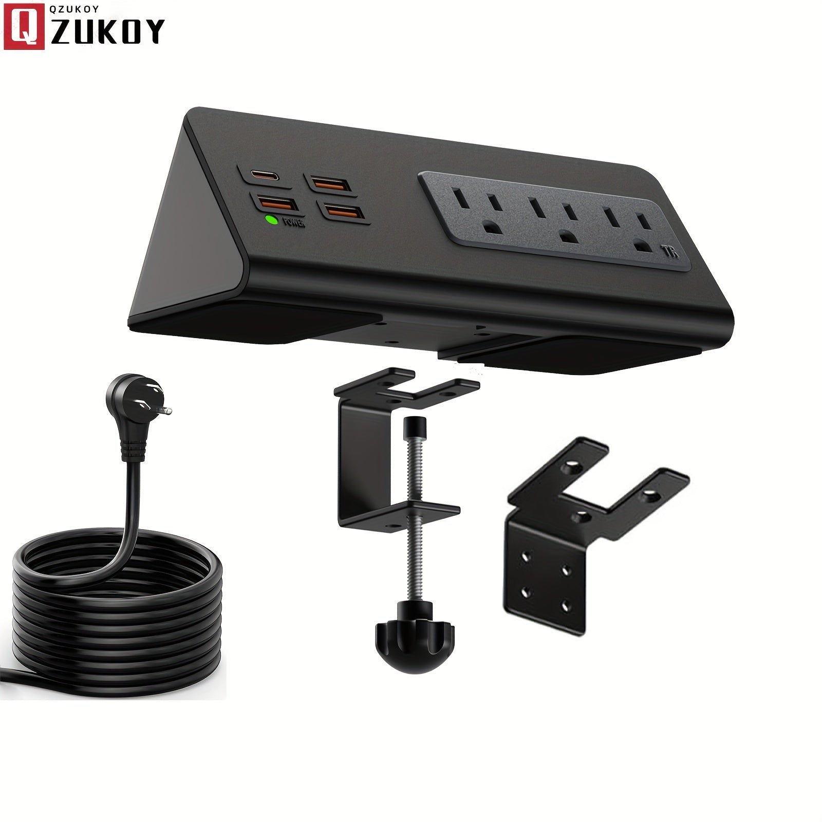 TEMU Qzukoy Upgraded, Desk Edge Clamp Mount Power Strips With Usb Ports, Pd20 W Fast Charging Usb-c Port And 3 Ac Outlets, Nightstand Charging