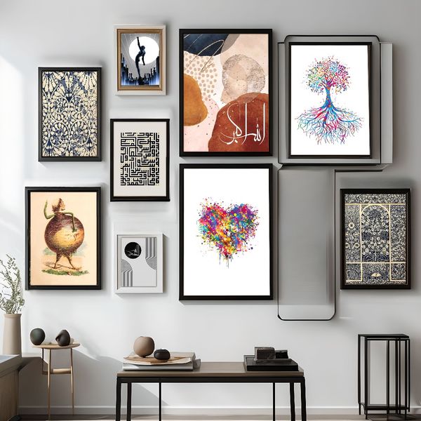 3 pieces Wooden Framed Canvas Poster Plants, stylish, abstract, colorful, heart-shaped tree, tree roots art