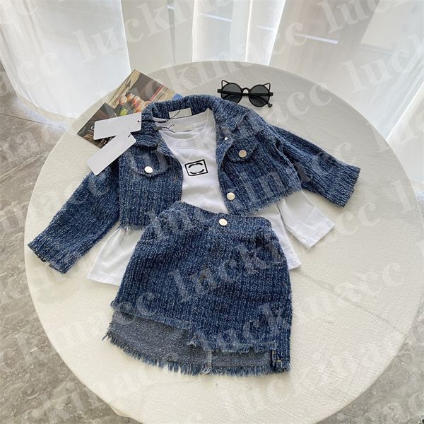 Kids Clothes Designer Baby Pullover Denim Skirts Three Piece Plush Set Children Girls Sweatershirt Fashion Big Kid Coat
