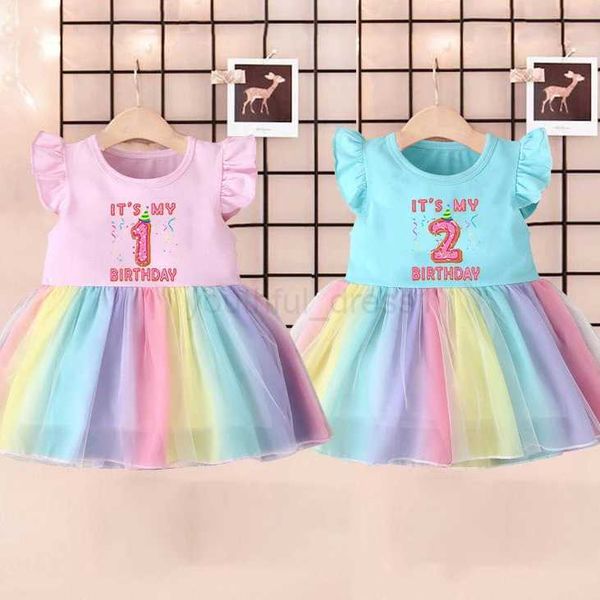 Girls Princess Dress Its My 1 2 3 4 Donut Dresses Birthday Party Girl Baby Kids Rainbow Dress Clothing Outfits Vestido InfantilM240722