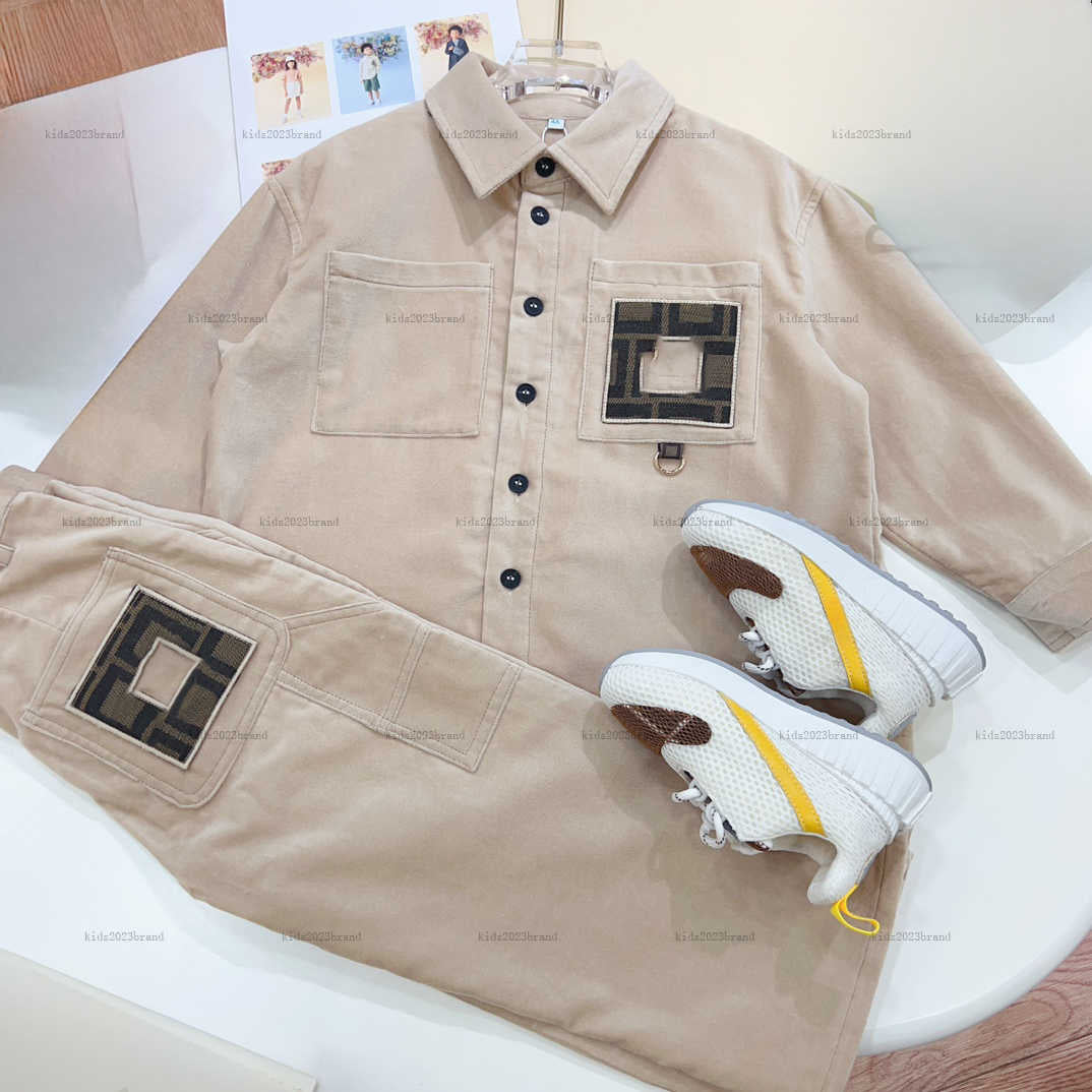 New baby Tracksuits High quality child shirt suit kids designer clothes autumn boys girls Two piece set collar shirt and khaki pants