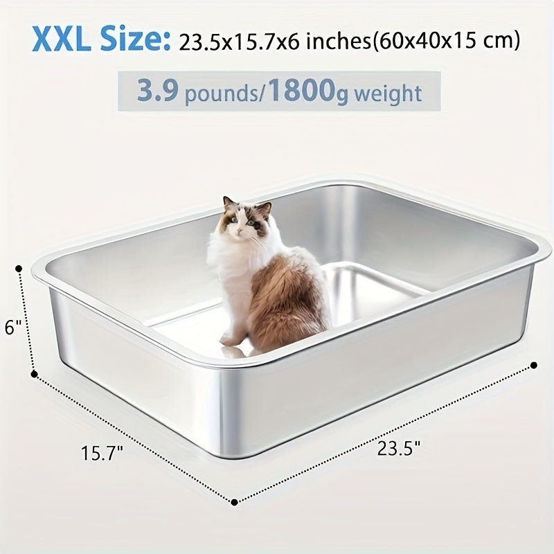 TEMU Heavy Duty Large Stainless Steel Cat Litter Box, Rust-proof, Easy To Clean, For And Rabbits, Long-lasting Durability