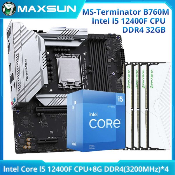 MAXSUN Terminator B760M Motherboard with I5 12400F CPU and DDR4 8G 3200MHz*4=32GB RAM Gaming Motherboard Como Set New Warranty