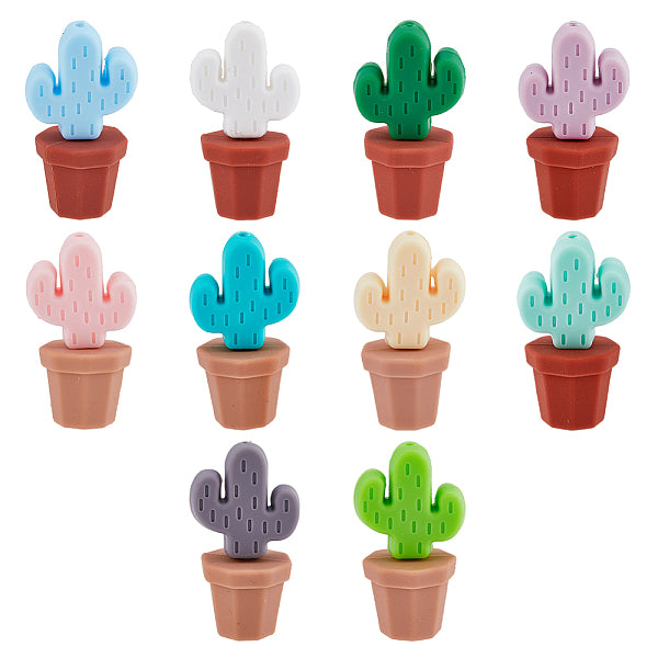10 ensemble de perles focales en silicone écologiques de qualité alimentaire pour cactus et plantes en pot de 10 couleurs