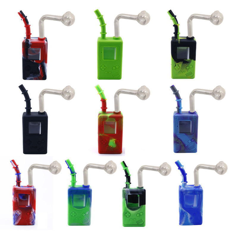 7.3&#039;&#039; Silicone Glass Smoking Oil Burner Bubbler Hookahs Bongs Pipes Game Player Style with Bowl Slide or Burners Banger Nail Attachment Re