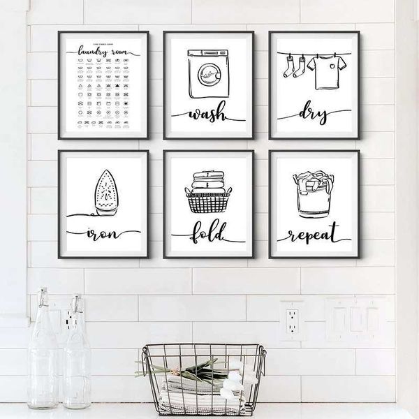 High Quality Minimum black and white bar chart wall posters and printmaking canvases frameless images used for laundry room decoration T2412