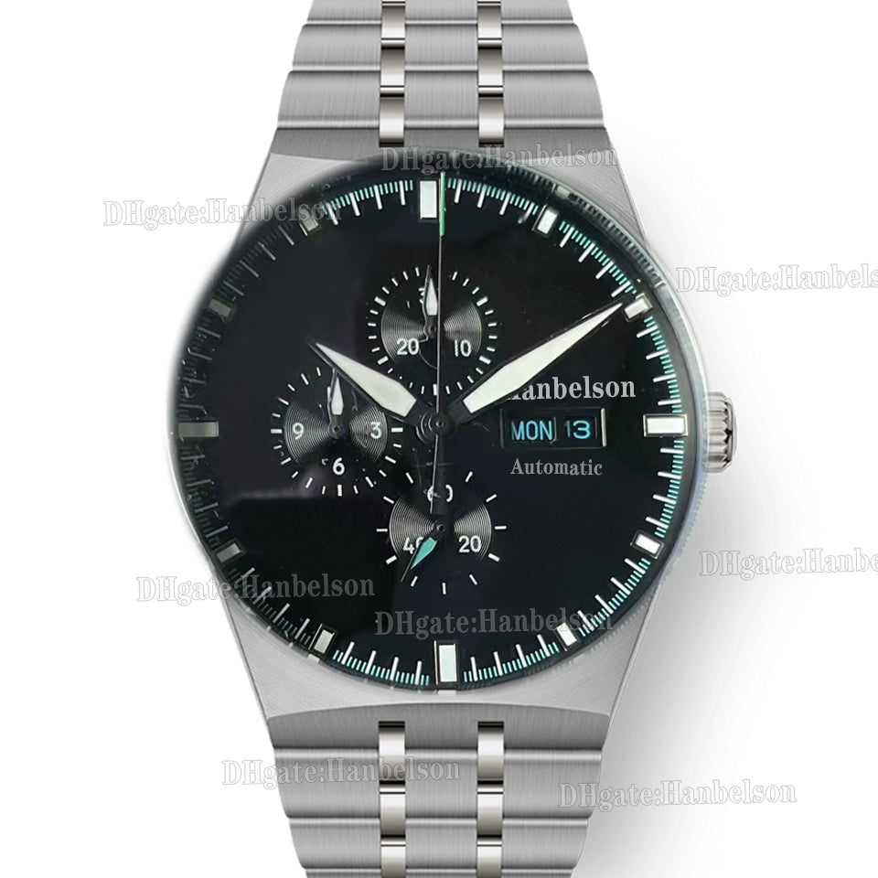 Quartz Mens Watch Chronograph Black face Male Wristwatch Sport Rubber strap Gift clock 43MM Battery Stopwatch