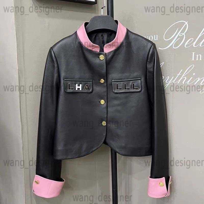 Women&#039;s Jackets designer Women Coats new stand up collar contrasting leather sheep short jacket with fashionable letters 60MZ