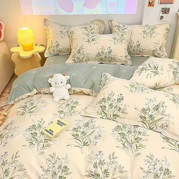 Ins Floral Bedding Set with Duvet Cover Flat Sheet Pillowcases New Summer No Filler Full Queen Size Hotel Home Soft Bed LinensC241218